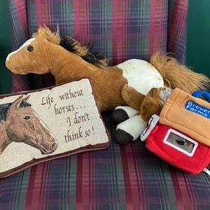 **Lot of 3** Breyer Horse Stuffed Animals + Tapestry Horse Pillow